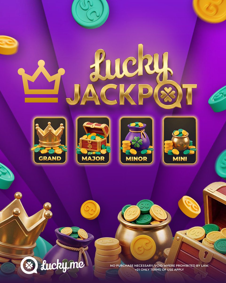 PlayLuckyMe's tweet photo. Hey, Lucky Crew 🍀

Have you checked out Lucky Jackpots yet? 

From the mighty Mini to the glorious Grand, there’s a jackpot for every kind of lucky streak.

You never know when the next one might drop 👑 https://t.co/Pub4uectZ9