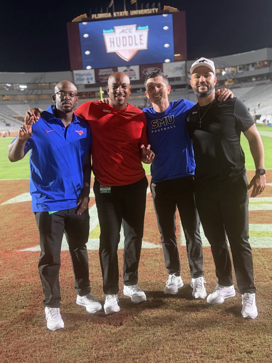 Thamannjr's tweet photo. West Texas, O'Cliff, Southlake, South Texas... All coaching on Fridays recently now blessed to work together at SMU. #SuperBlessed #TXHSFB https://t.co/T2ZuWY2bcg