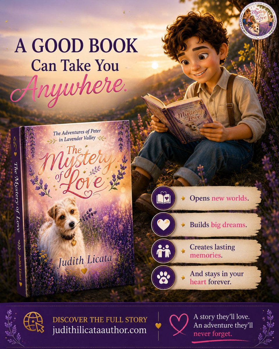 JudithILicata's tweet photo. 🌿 A good book can take you anywhere. Lavender Valley is filled with kindness, courage, and love waiting to be discovered. 💜📖✨

Judith Licata’s The Mystery of Love is ready to inspire. Find your copy at https://t.co/yjtRnhKJvS.

#KidsLitPicks #FamilyStorytime #JudithLicata https://t.co/MhFZ9nwHqN