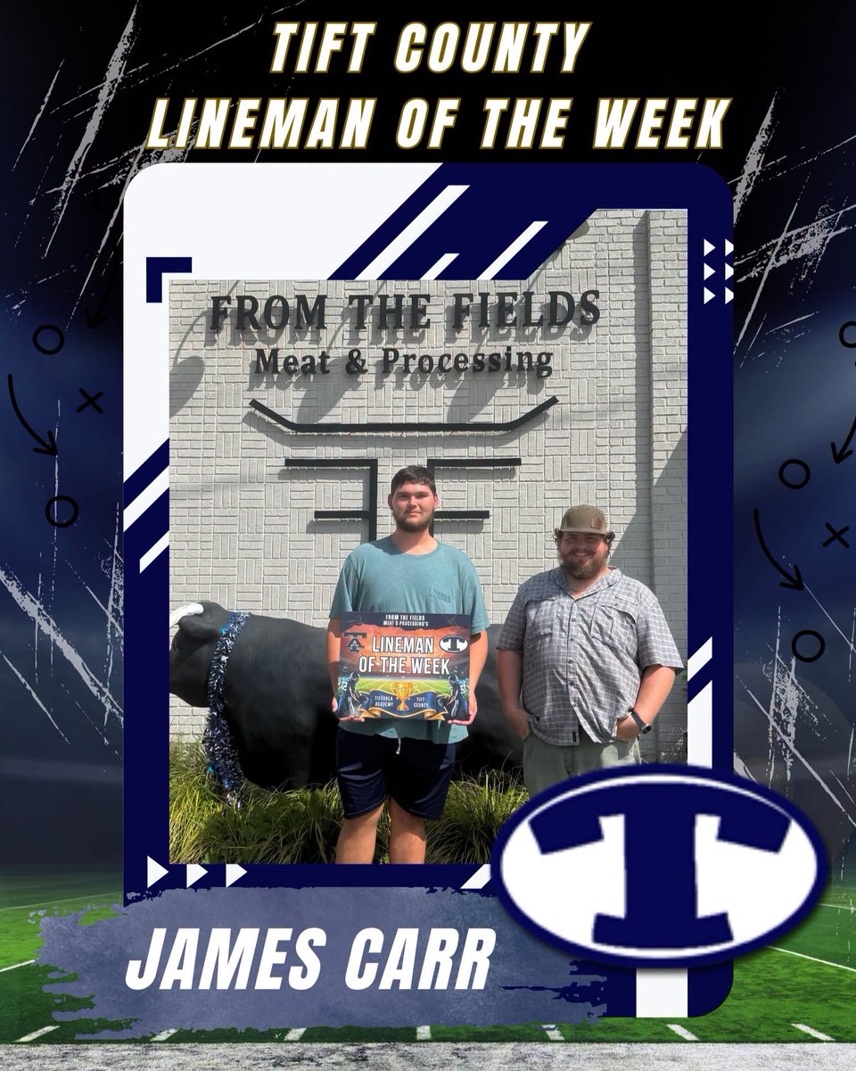 JamesCarr73111's tweet photo. Thank you for recognizing me as Tift County lineman of the week!! @CoachLit22 @TiftFootball @margierenecarr @MargaretSa56257 https://t.co/LmzPSn09AY
