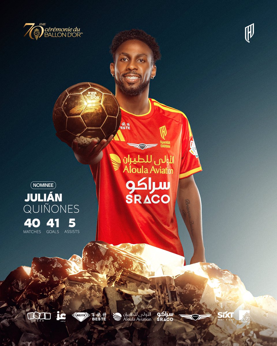 Alqadsiah's tweet photo. المونديالي المكسيكي "جوليان كينيونيس" في قائمة المرشحين للكرة الذهبية 🏆

#القادسية https://t.co/bdK7XnXYax