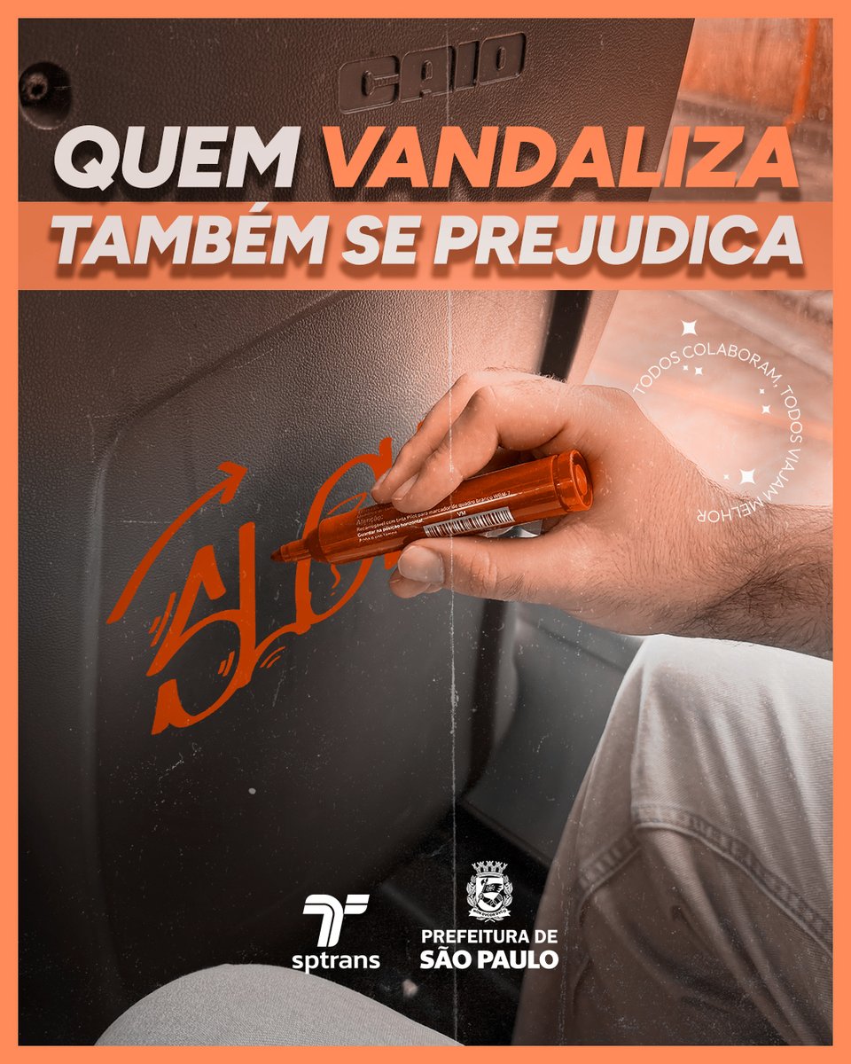 sptrans's tweet photo. ⚠️💺 Colar chiclete, riscar bancos ou quebrar janelas é vandalismo. Respeite o transporte que te leva todo dia!
Todos colaboram, todos viajam melhor! https://t.co/ulJhwWmp04