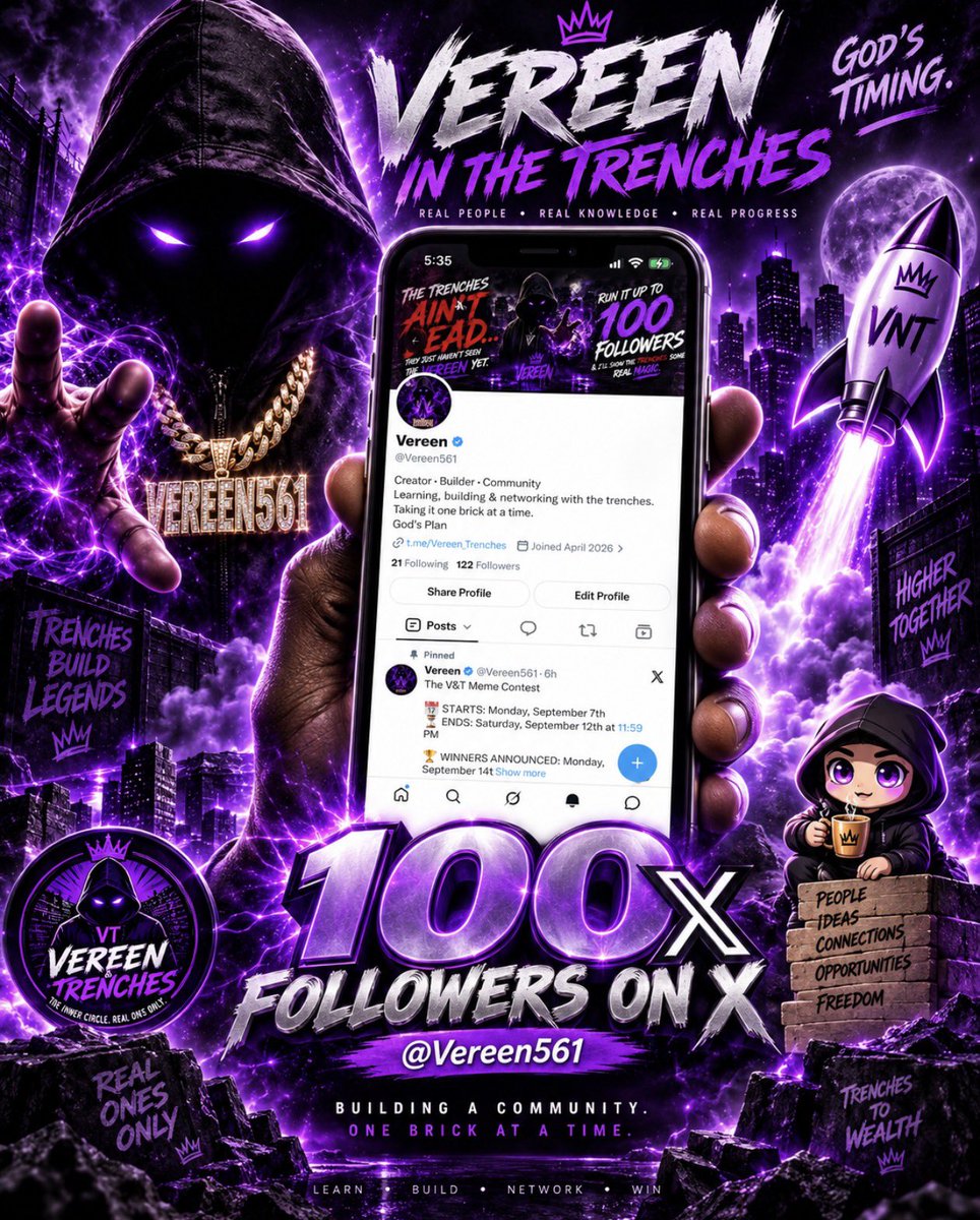 Vereen561's tweet photo. Damn, the follower count moving so fast I ain’t even get a chance to officially celebrate 100 yet 😭💜 We already at 160!

I’ve dealt with shadow bans, deleted accounts, and X barely showing my posts… so hitting 100 feels different.

Build Together. Win Together. 🤝🏽 https://t.co/Aw1ylJKRq6
