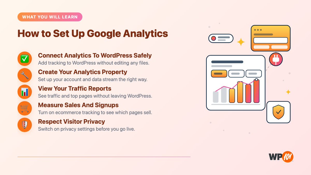 WP101's tweet photo. You can't grow what you don't measure 📊 Here’s a 4-step guide to setting up Google Analytics in under 5 minutes 👇 https://t.co/vxJvRUhX71 https://t.co/d4sAOi83xS