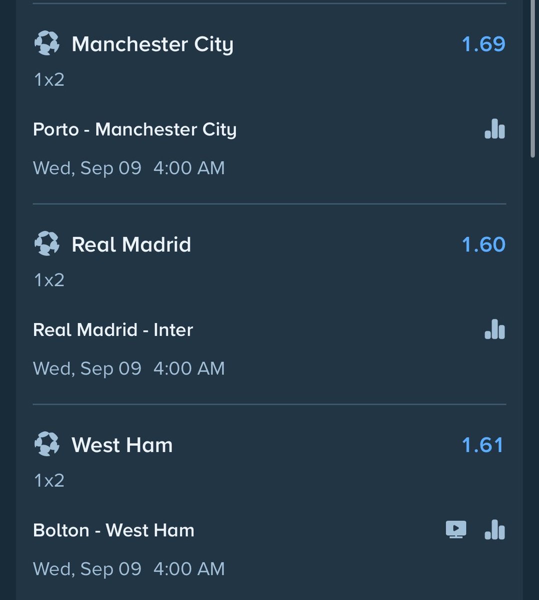 WBM_tipster's tweet photo. ⚡️+EV Bet — 80%+ Chance to Win Tomorrow⚡️⚽️

☑︎Manchester City ML 1.69
☑︎Real Madrid ML 1.60
☑︎West Ham ML 1.61

#GamblingTwiiter  #Gambling𝕏 https://t.co/dBJrxBx8g6