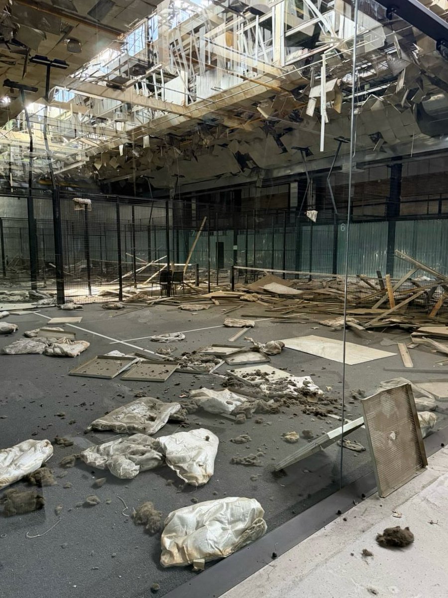 ukrtennis_eng's tweet photo. This is what Elina Svitolina and Sergiy Stakhovsky’s SVITO Padel Club in Kyiv looks like after the Russian army’s massive attack on the Ukrainian capital.

“Sport is outside politics.”

“Why don’t Ukrainian players shake hands with Russians?”

Keep asking these endless questions and keep bringing Russian flags back while Russians continue killing Ukrainians and destroying our cities.