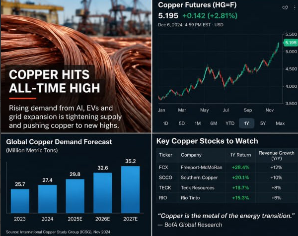 CapitolTicker's tweet photo. Copper just hit an all-time high. 🔥
As the physical economy ramps up — AI data centers, electrification, EVs, and grid expansion — copper supply is tightening, and demand keeps growing.
$FCX $SCCO $TECK $RIO are some of the key names I’m watching here.
This isn’t just a short-term spike. The long-term setup for copper still looks incredibly strong.
Are you bullish on copper? 📈