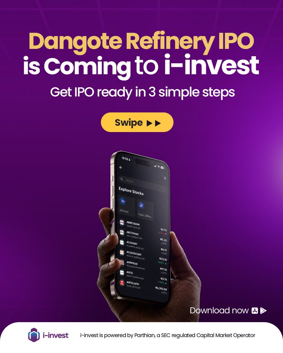 iinvestng's tweet photo. You will be able to subscribe to Dangote Refinery IPO on I-invest, when it goes live on the 14th of September.
That’s just 5 days away. 👀 How ready are you?
#iinvest #IPO #stocks #NGX #dangoterefinery https://t.co/QjcWjpe0Nt
