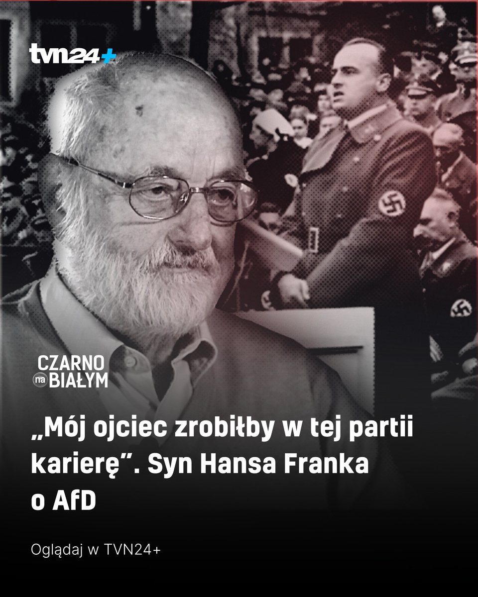 tvn24CnB's tweet photo. „Kochał Hitlera bardziej niż swoją rodzinę” – tak o swoim ojcu Hansie Franku, nazistowskim zbrodniarzu, mówi jego syn Niklas Frank. Dzisiaj to 87-letni, wciąż aktywny zawodowo dziennikarz i pisarz. Ostry krytyk niemieckiej skrajnej prawicy, który mówi wprost, że gdyby jego ojciec żył w dzisiejszych czasach, to zrobiłby polityczną karierę w takiej partii jak Alternatywa dla Niemiec.
Te słowa szczególnie mocno wybrzmiewają w kontekście niedzielnego zwycięstwa AfD w wyborach regionalnych w Saksonii, gdzie partia zdobyła niemal 44 proc. głosów.
„Straszna alternatywa” - reportaż Arkadiusza Wierzuka dziś o 20.30, a już teraz oglądaj w @tvn24plus🔻
https://t.co/Sz4ZWpXokn
Polecamy również całą rozmowę z Niklasem Frankiem🔻
https://t.co/m23GFLoWcA
