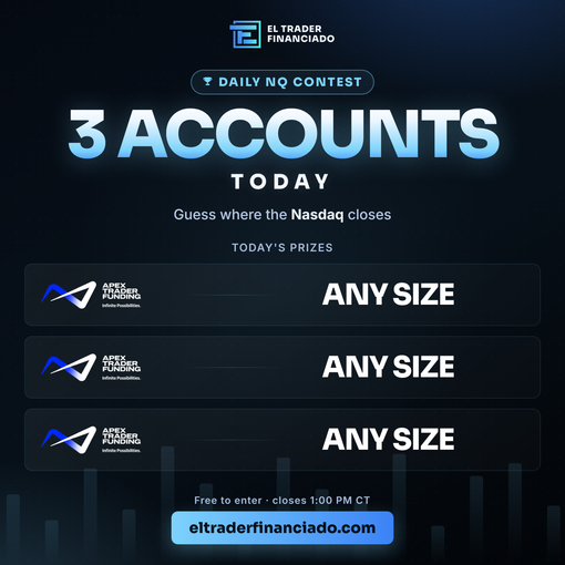 ElTraderFinan's tweet photo. 📊 Where does the NQ close today?

3 Apex Trader Funding accounts for the 3 closest predictions.
Any account size you want.

Free to enter. No raffle — closest guess wins.

⏰ Closes 1:00 PM CT
👉 https://t.co/LXpI0KnE5V https://t.co/W0KgNIP7mL