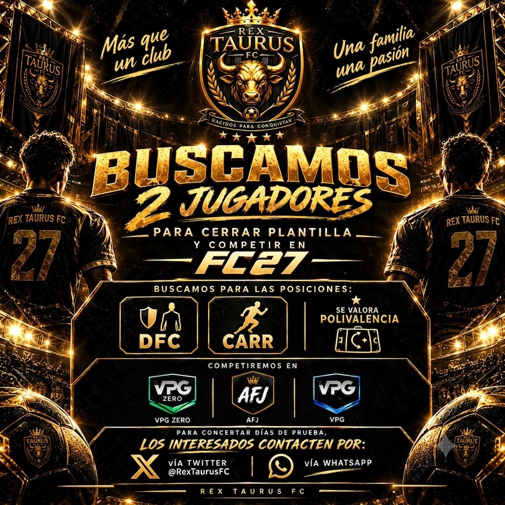RexTaurusFC's tweet photo. Ultimas plazas libres en la plantilla! 💪🏼💪🏼🔥🔥⚽️⚽️🇪🇦🇪🇦 https://t.co/HL4nqkstb8