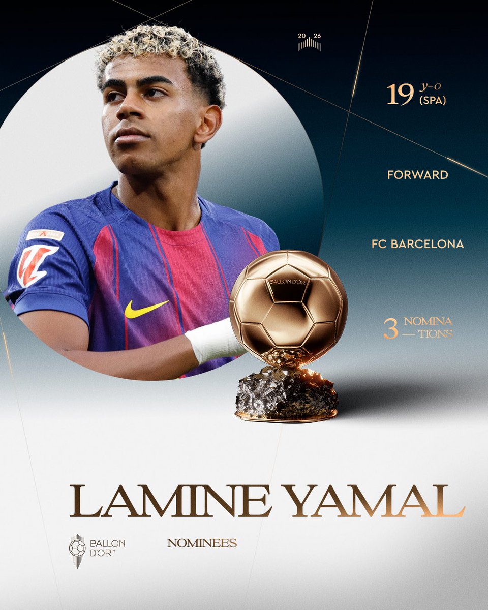 ReshadRahman's tweet photo. ⭐️ RECORD: Lamine Yamal has become the 𝐟𝐢𝐫𝐬𝐭 𝐞𝐯𝐞𝐫 player in Ballon d’Or history to be nominated for the award 3 times before the age of 20. 👶✨ 

In 2024, he came 8th. 
In 2025, he came 2nd. 

𝑺𝒊𝒎𝒑𝒍𝒚 𝒈𝒆𝒏𝒆𝒓𝒂𝒕𝒊𝒐𝒏𝒂𝒍. #FCB 🌕🔵🔴 https://t.co/ufHMXIODPO