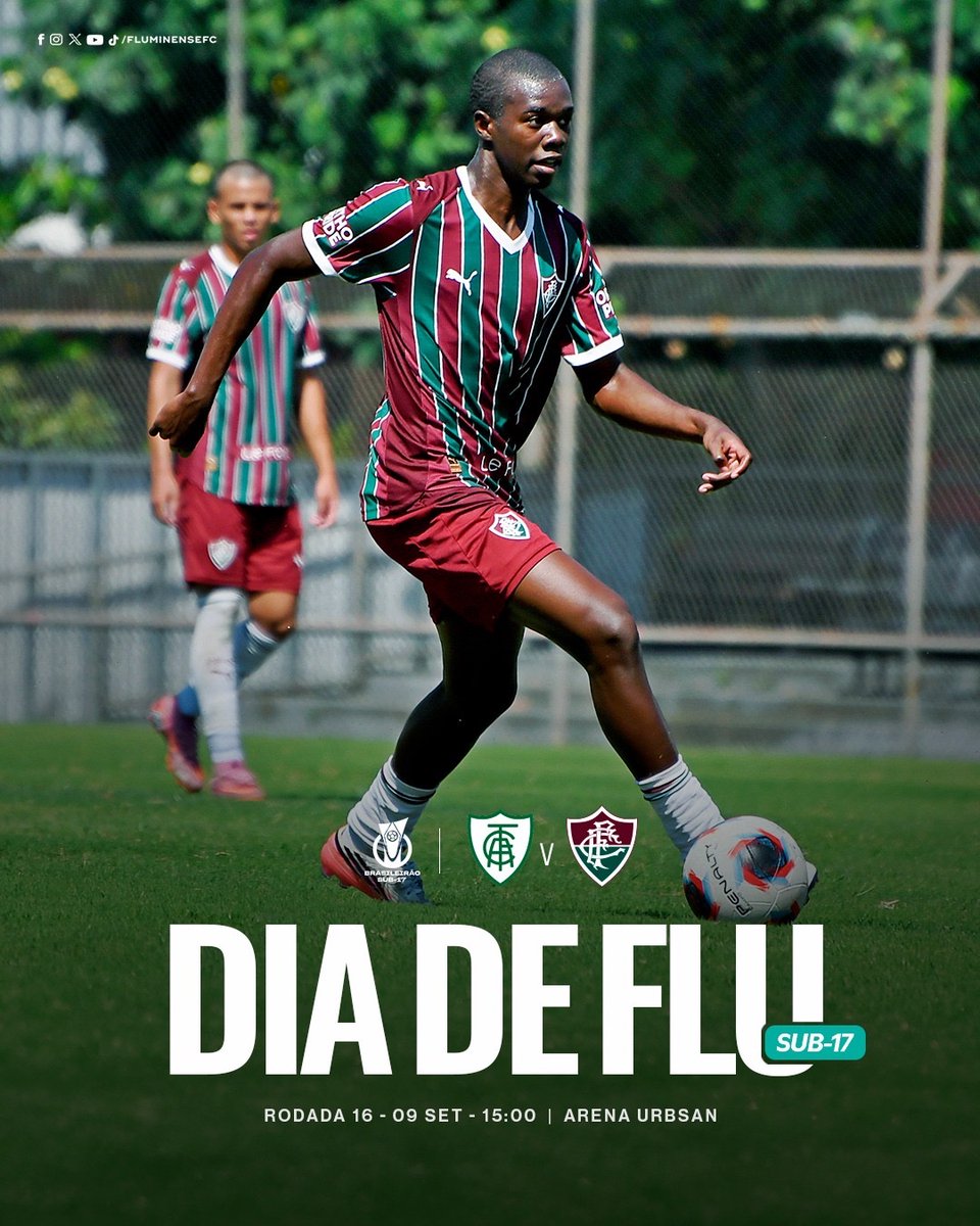 FluminenseFC's tweet photo. 🏆 Brasileirão Sub-17 | 16ª rodada
🇭🇺 América-MG x Fluminense
⏰ 09/09 | 15h
🏟️ Arena Urbsan
#DiaDeFlu #MlksDeXerém #VemQueTem https://t.co/zzAOe9N0yj