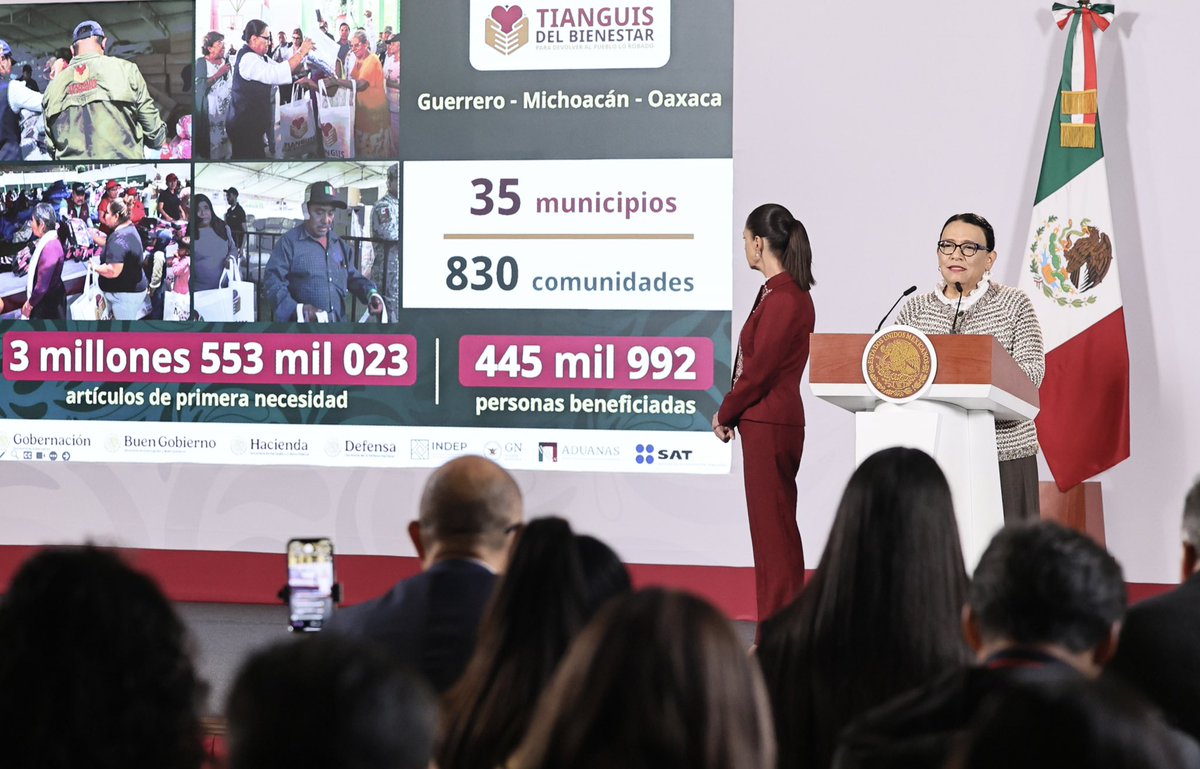 rosaicela_'s tweet photo. Con #SíAlDesarmeSíALaPaz, del 1 de octubre de 2024 a la fecha, se han canjeado 13 mil 157 armas de fuego, de manera anónima, por dinero en efectivo. Además, con el #TianguisDelBienestar hemos entregado más de 3.5 millones de artículos nuevos de primera necesidad a la población de 830 localidades de 35 municipios de #Guerrero, #Oaxaca y #Michoacán. 🇲🇽🕊️#AtenciónALasCausas @Claudiashein @RocioBarcenaM @IndepOficialMex @Defensamx1 @Hacienda_Mexico @BuenGobierno_mx @SATMX
