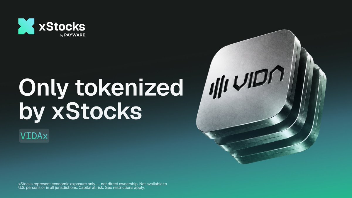 xStocksFi's tweet photo. NYSE-listed CEOs are waking up to xStocks.

VIDAx generated 7x the volume of its NYSE-listed stock last week, with 74% of its volume traded outside regular US market hours.

The equity market is moving onchain, globally and beyond trading hours.

Tokenized by xStocks. https://t.co/QAkME4wEV9
