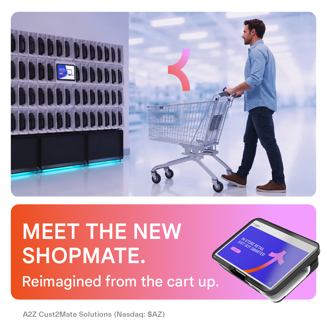 CorpA2z's tweet photo. Built for the store. Ready for the chain.
ShopMate brings together smaller, lighter hardware, a durable, serviceable design and the connected Cust2Mate platform behind it.

See it live at Groceryshop 2026.
📍 Sept. 22–24 | Booth 1735
https://t.co/CcgWwbvB7n

A2Z Cust2Mate | $AZ https://t.co/KIiJR6Fqlq