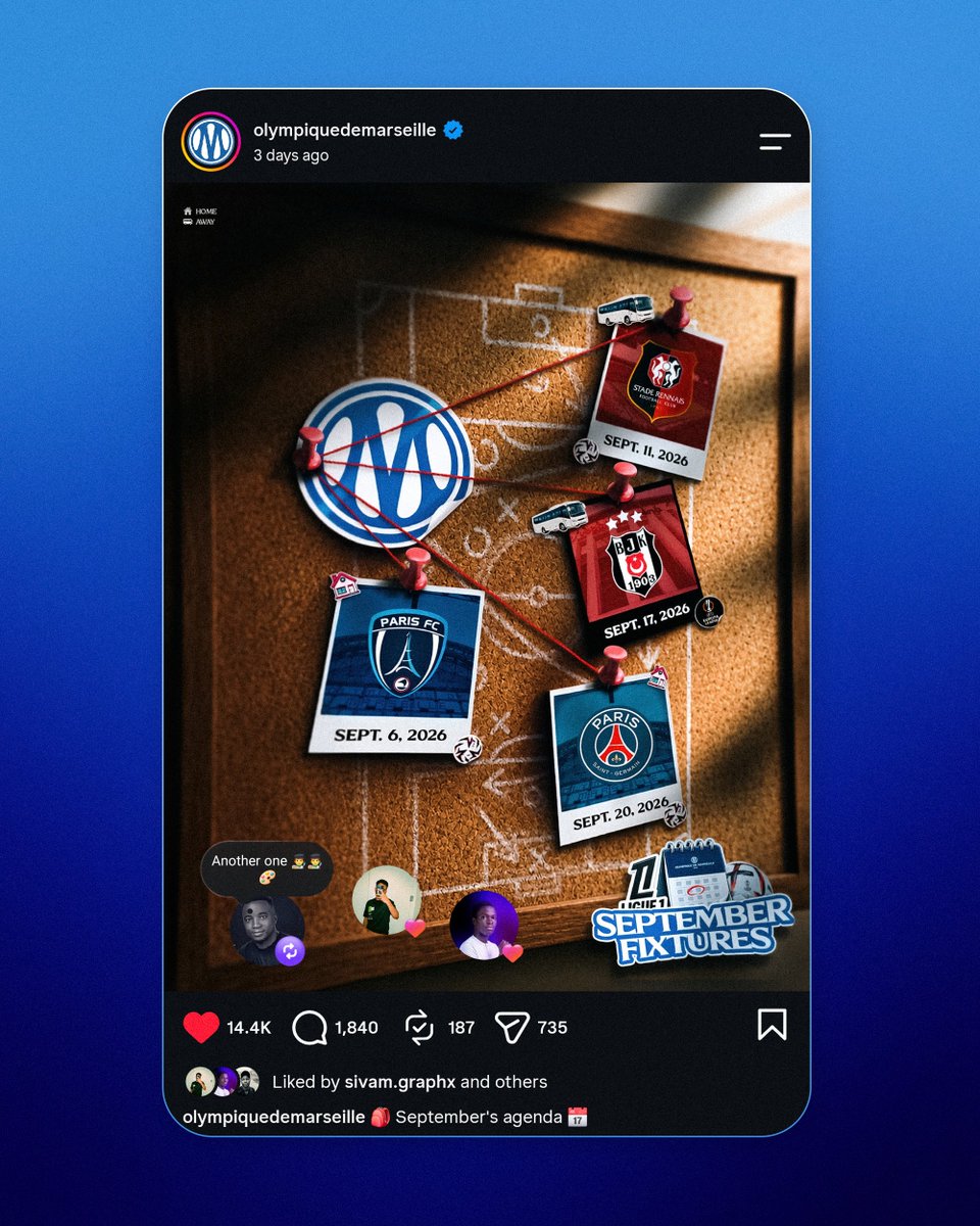 BrainiacGfx's tweet photo. Hey guys, been a while. 
September 2026 fixtures design for @OM_Officiel 
👨‍🎨👨‍🎨🎨🎨🖼 #smsports https://t.co/D3JoJsDiny