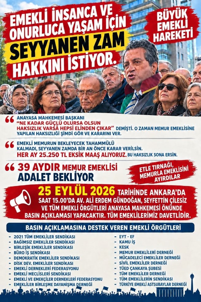 BirDayEmekliler's tweet photo. EMEKLİLER İNSANCA VE ONURLU BİR YAŞAM İÇİN ANKARA’DA BULUŞUYOR!

1) Siyasi iktidarın seçimden önce memur emeklilerine yönelik vaatte bulunduğu halde bugüne kadar ödemediği seyyanen zamla ilgili olarak Anayasa Mahkemesi’ne bireysel başvuruda bulunan... https://t.co/y45gBDPLcQ