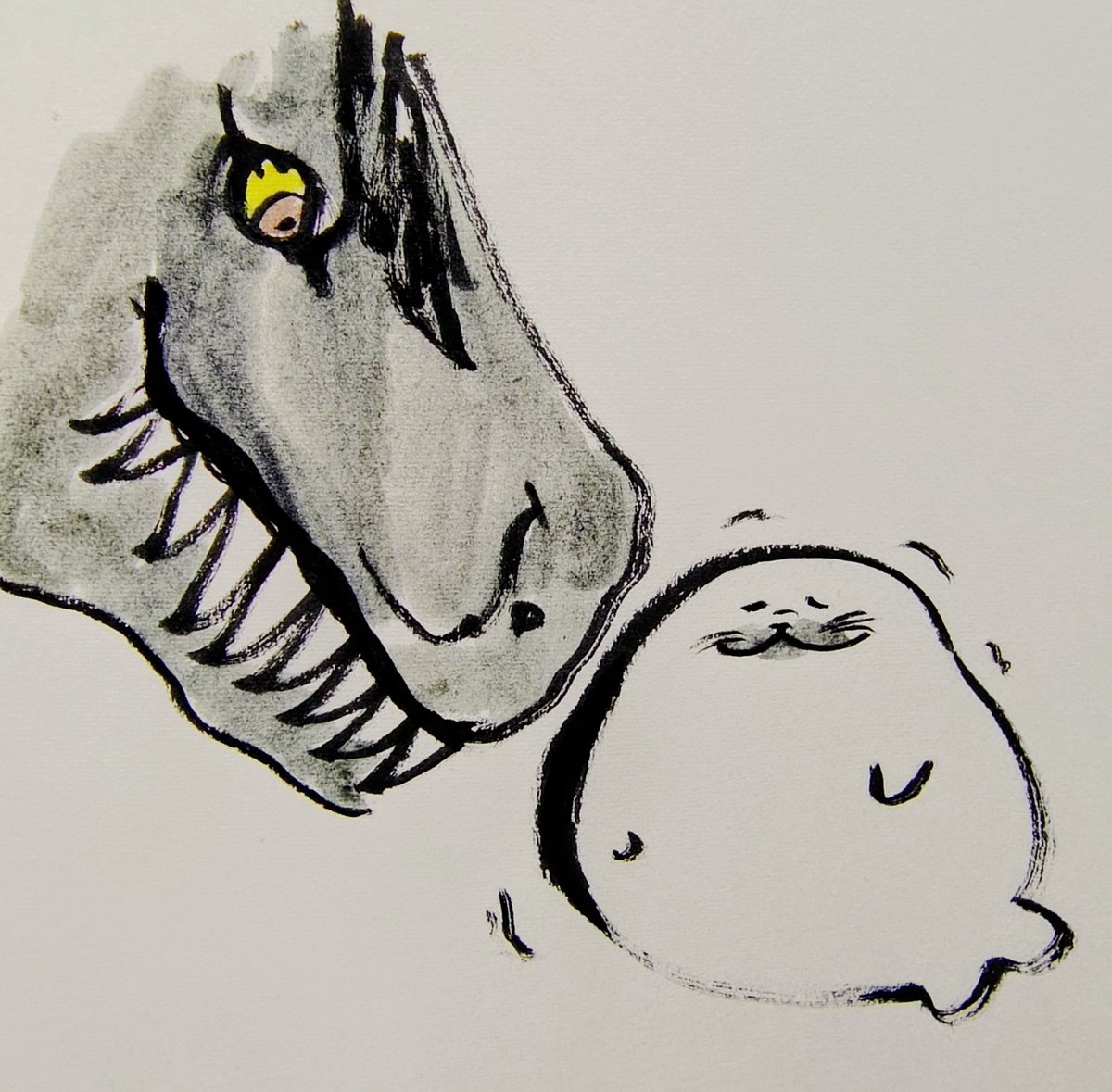 jissunboshi96's tweet photo. ティラノサウルスと友達になったアザラシを描きました。 https://t.co/DdxdVjlR5U