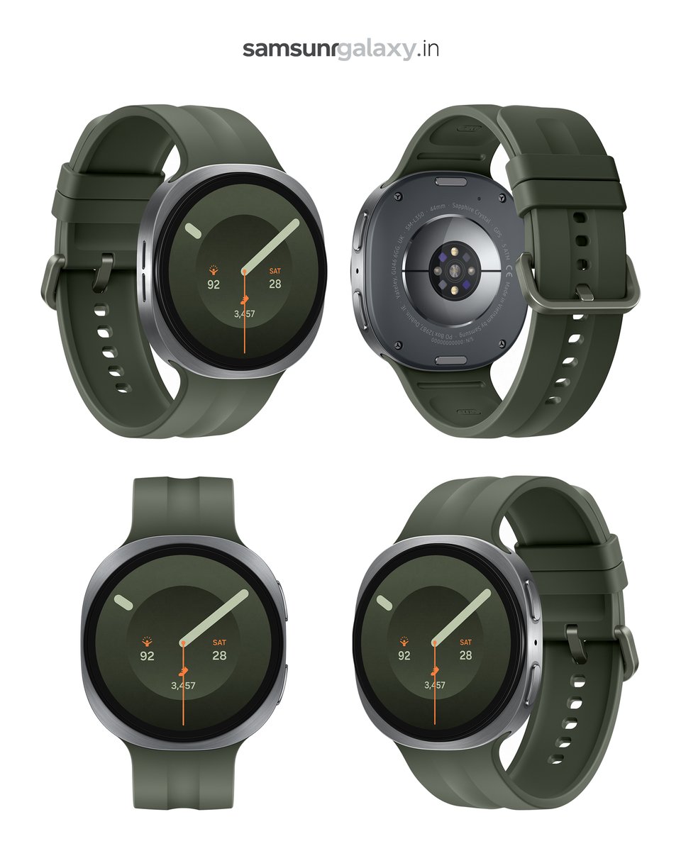 Zitlahg's tweet photo. Samsung Galaxy Watch 9 launched in India. Starts at ₹38, 999 with Sapphire Crystal Super AMOLED, Snapdragon W6100, Wear OS 7, and up to 445mAh battery. https://t.co/Sh0kFTxWSk
