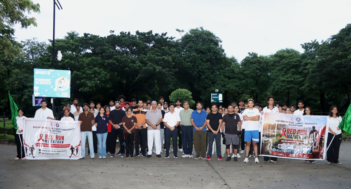 AmityNss's tweet photo. Amity University Jaipur successfully organised the Red Run Marathon on 8 September 2026, encouraging fitness, healthy living, and responsible youth engagement. The marathon was flagged off by the Hon’ble Vice Chancellor, Prof. Amit Jain. https://t.co/qGkOj5ravo