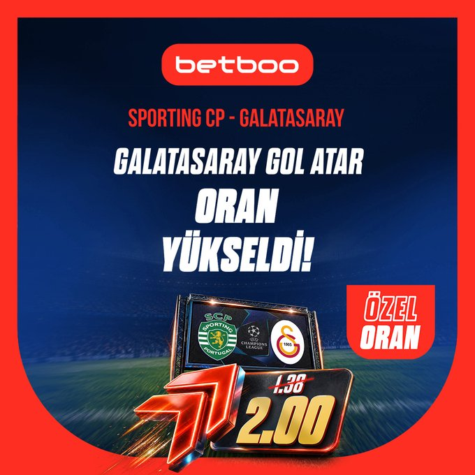 BetbooGuncelGir's tweet photo. Betboo ile Özel Oran! ⚽️

Sporting CP 🆚 Galatasaray

🔥 "Galatasaray Gol Atar" marketinde oran 1.38'ten 2.00'ye yükseldi! Hemen bahis yap, yüksek oranla kazanma şansını yakala.

Betboo Giriş - https://t.co/GjHVBcHbuS https://t.co/1WzgXlIpiF