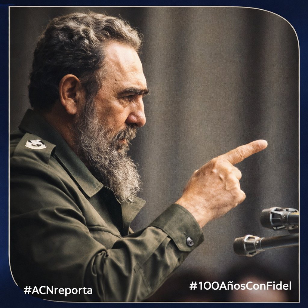 MINSAPCuba's tweet photo. 🗣️🇨🇺 Fidel Castro| "Y esa es nuestra gran tarea:  el futuro.  Los imperialistas tratan de engañar a los pueblos de América, y pretenden atribuir a las medidas revolucionarias las consecuencias del bloqueo y de la agresión económica".

#100AñosConFidel https://t.co/VP1YT2V5p6