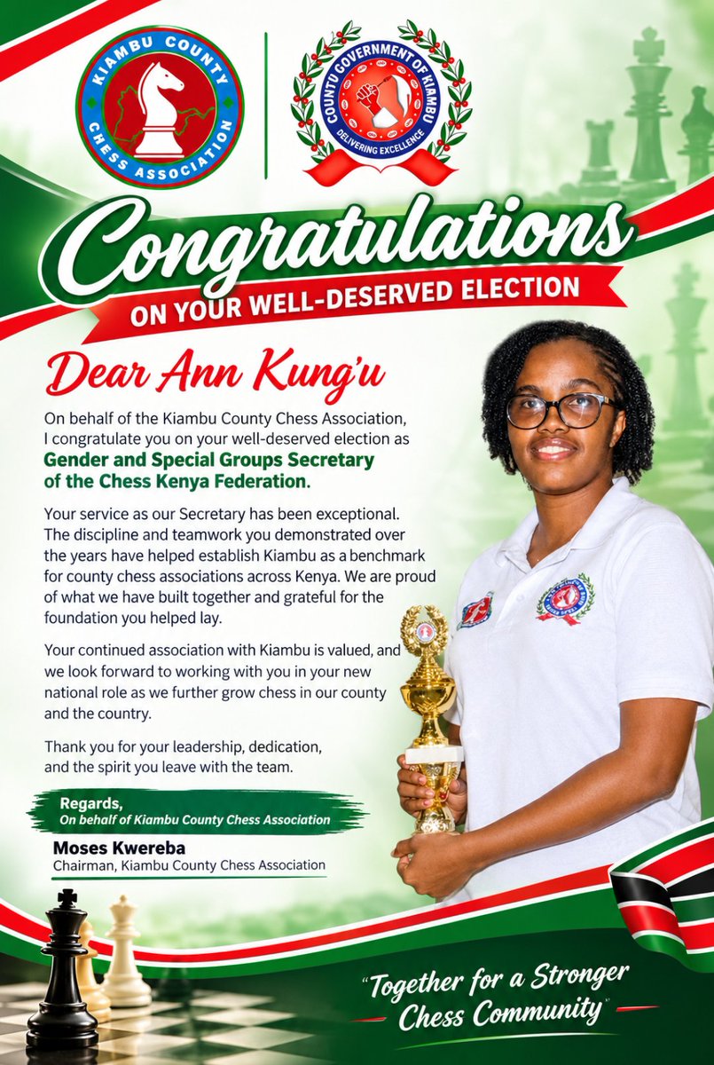 Kiambu_chess's tweet photo. #All the best Ann Kung'u in your new role at Chess Kenya https://t.co/7R9HgKxnOs