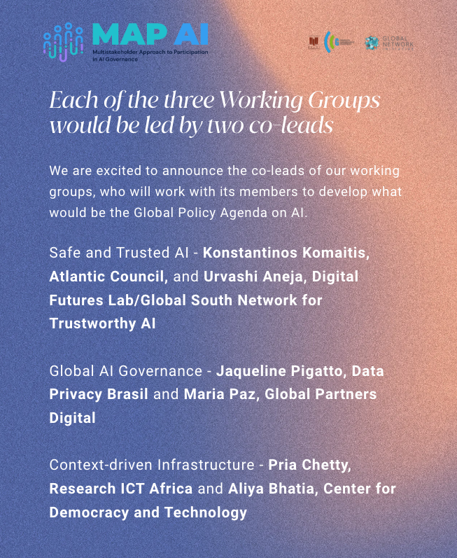 theGNI's tweet photo. As the world prepares for the next round of global AI governance convenings - the UN Global Dialogue on AI Governance &amp; the Geneva AI Summit - we're excited to launch three Working Groups to develop concrete policy proposals feeding into these processes. 🧵 (1/6) https://t.co/pu17Lv29sW