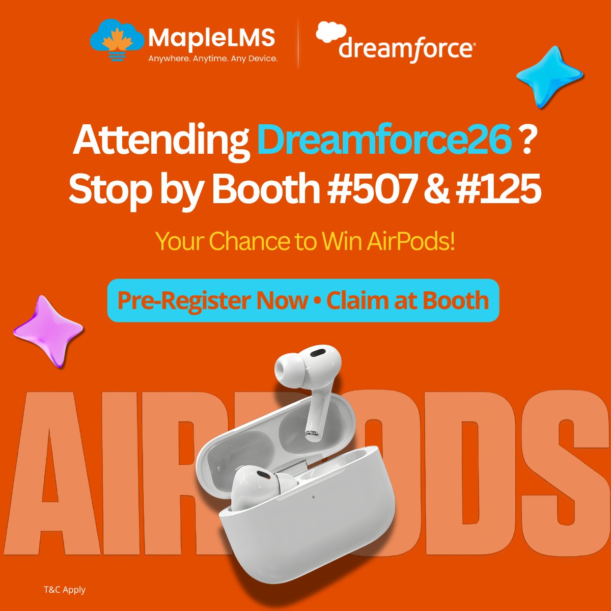 maplelms's tweet photo. Attending Dreamforce 2026?

Visit MapleLMS at Booths #507 &amp; #125, pre-register, and get a chance to WIN AirPods!

Pre-register now! https://t.co/sHOiTv0ZZR  

#Dreamforce2026 #MapleLMS #DF26 #Salesforce  #dreamforce #winairpods #connect26 #dreamforce26 #sanfrancisco https://t.co/oDyckQmiZf