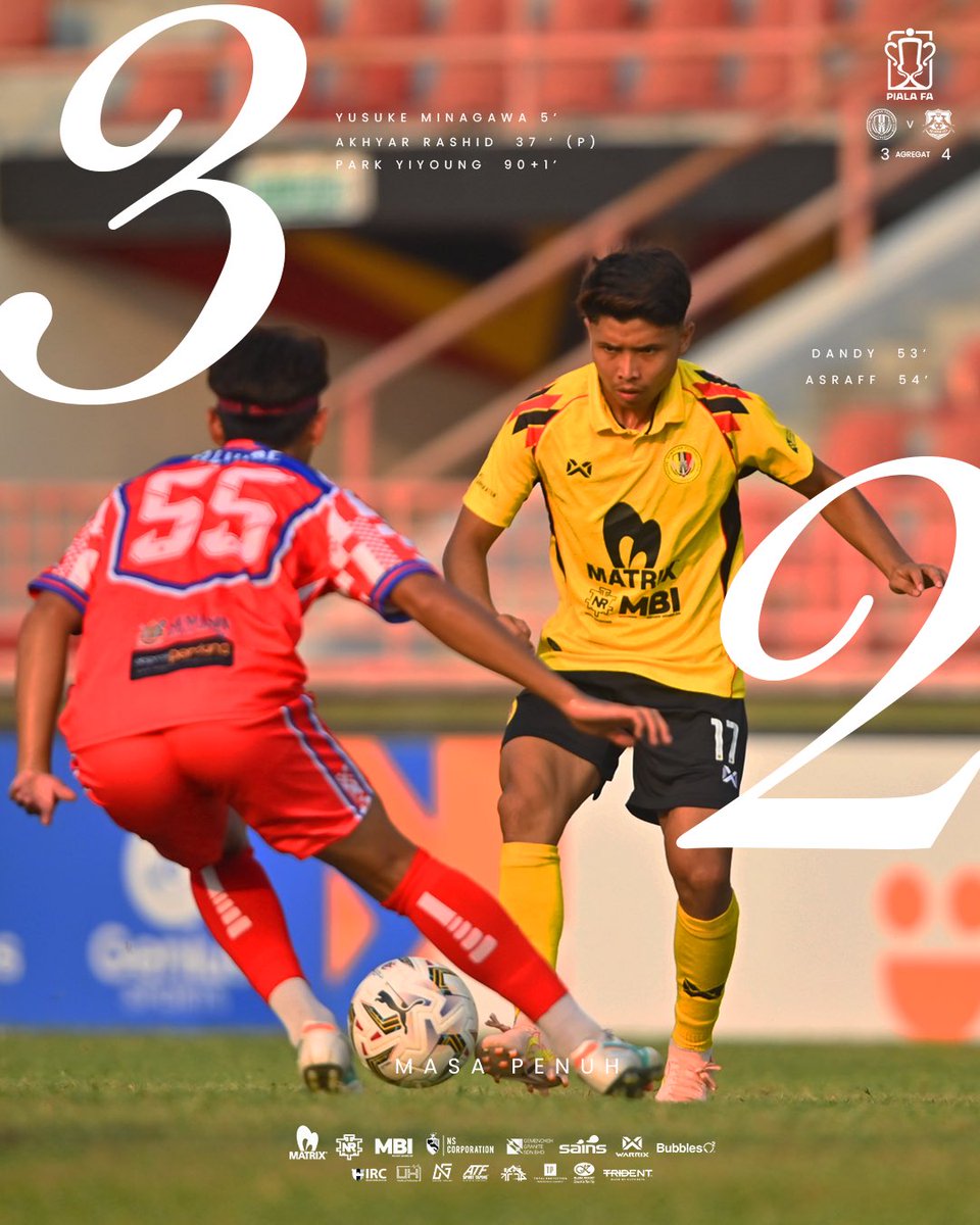 nsfc1923's tweet photo. Masa Penuh | Negeri Sembilan FC 3-2 Kelantan City FC (Agg: 3-4)

⚽️Minagawa 4' 
⚽️ Akhyar Rashid 37' (P)
⚽️ Park Yi-young 90' + 1'

#NSFC #HobinJangHobin https://t.co/zrXBUD82Xp