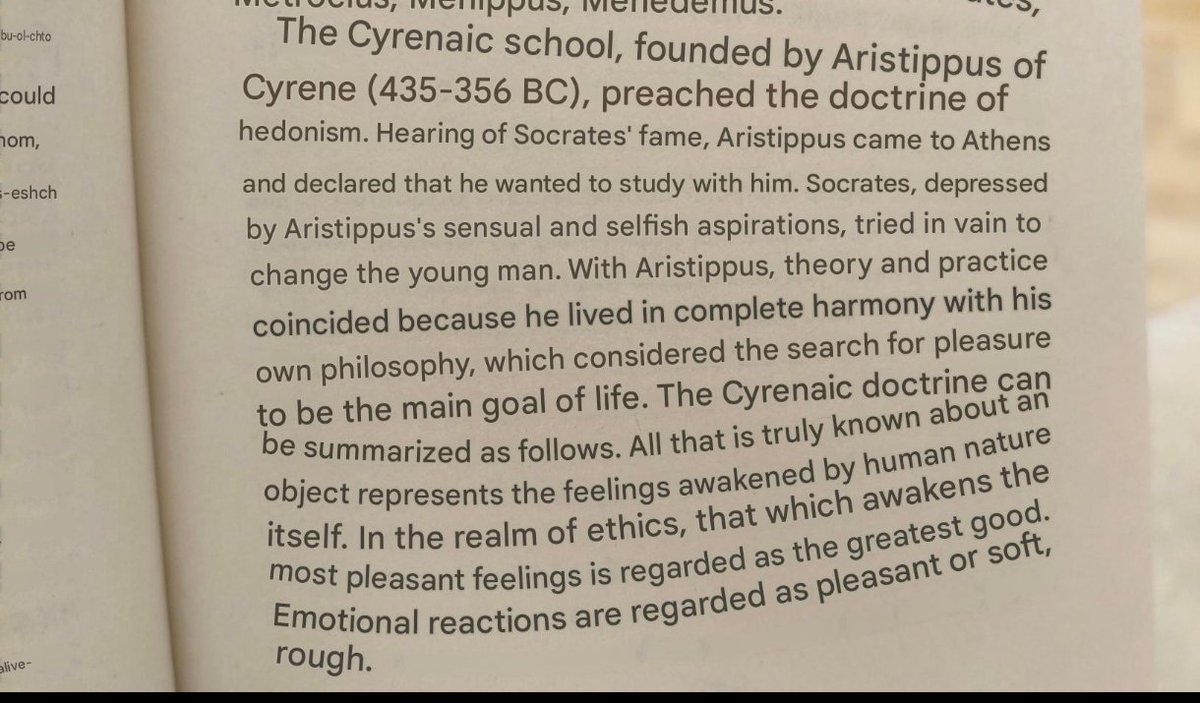 MeganeSimp's tweet photo. Oh my god???? I just started reading it and already saw a ref that hoyo used for Cyrene?? 😭😭😭
All this "gentle ending" and ending B thing is based on this "suffering and grief is the worst thing ever" belief and this is what Cyrenaics were preaching https://t.co/a5bHdqeDCb