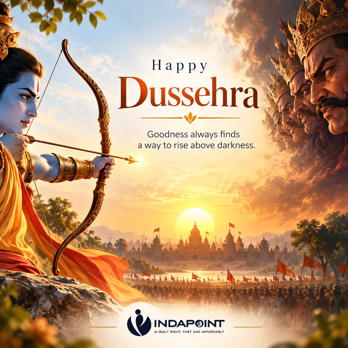 indapoint's tweet photo. ✨ Happy Dussehra! ✨

May Dussehra remind us that goodness, courage, and positivity always prevail
Let’s embrace the spirit of new beginnings and create a better tomorrow together.🌟
Wishing everyone a happy and prosperous Dussehra! 🙏

#HappyDussehra #NewBeginnings #IndaPoint https://t.co/NApCqj7qp3