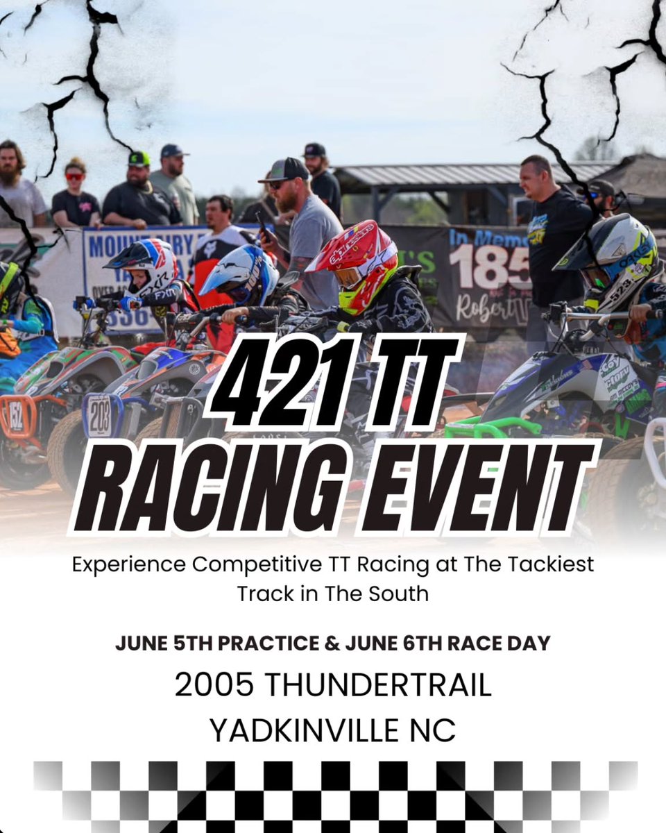 HassellMatus's tweet photo. June 5 &amp; 6: 421TT Race Weekend

Join us June 6 for fast racing, full gates, and exciting track action. Bring family and friends, cheer for your favorite riders, and support your local track. Round 6 at 421 TT in Yadkinville. Open practice Friday, https://t.co/swDxhrkNv3