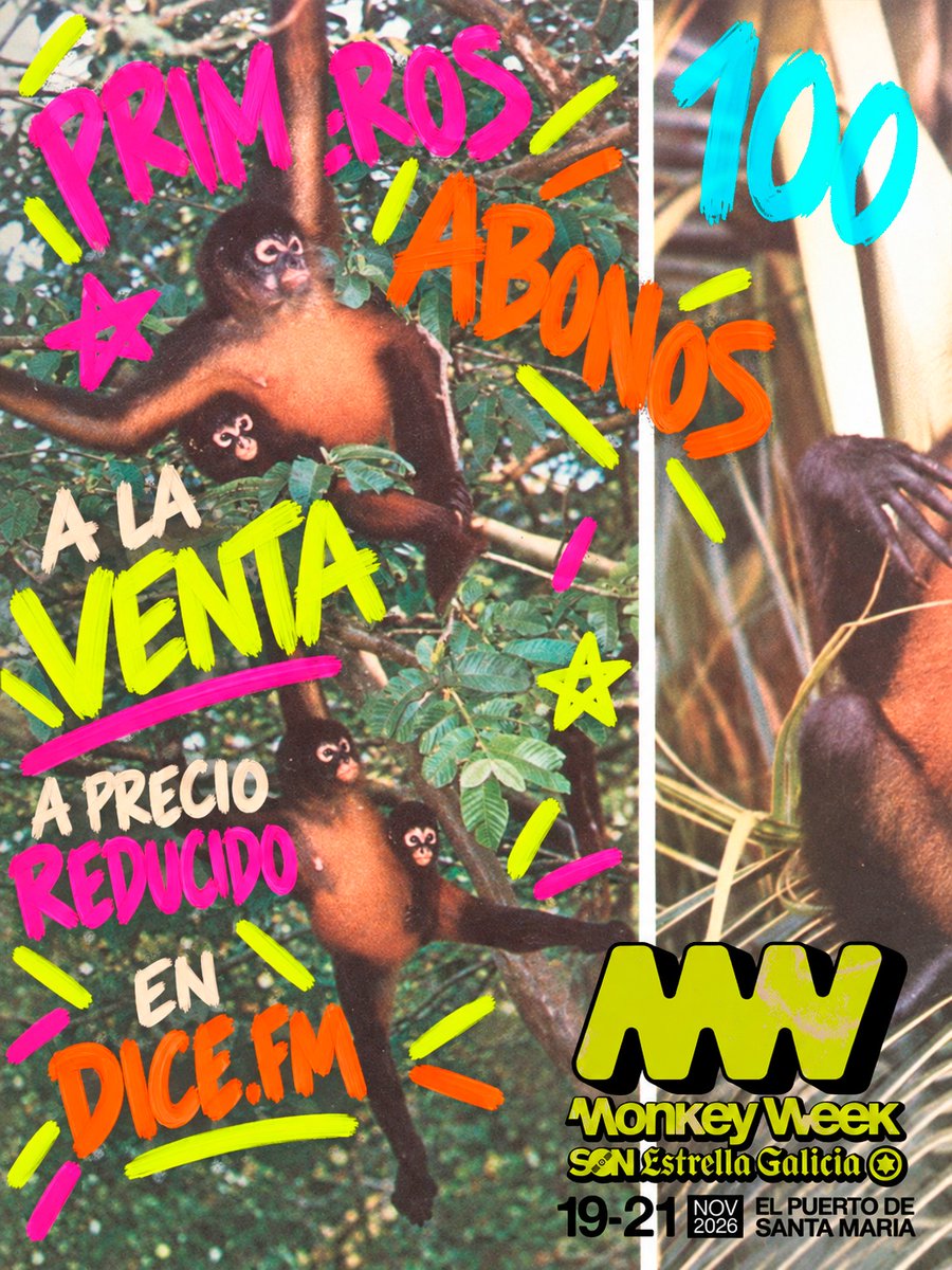 Monkeyweek's tweet photo. El 18 Monkey Week @SON_EG se celebrará del 19 al 21 de noviembre en @ElPuerto ⚓️
Desde hoy hasta el martes 15 primeros 100 abonos en oferta en @dicefm (completos, Weekend y PRO) 🎟️ https://t.co/4qVqg3ZAxG
Ese día avanzaremos artistas y noticias de las jornadas #MonkeyPRO 👀📲 https://t.co/vae9JwNDPo