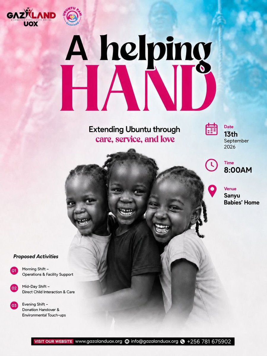 gazalanduox's tweet photo. This Sunday, the Gazaland Ubuntu Fam, a buddy group under Gazaland UOX, will be heading to Sanyu Babies’ Home for “A Helping Hand”, a day of care, service and love. 🤝❤️
Ubuntu Fam is the 5th buddy group of Gazaland UOX.
#GazalandUOX #AHelpingHand https://t.co/DfJtkvvkgy
