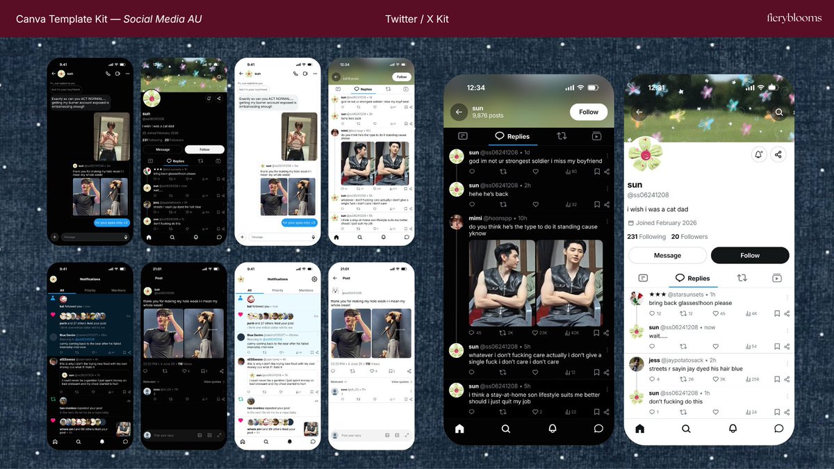 fieryblooms's tweet photo. ✿ canva template - twitter / x ( by fieryblooms )

── 100+ slides (60+ swatches). no canva pro needed &amp; fully customizable. for smau/fic

⋆ ko-fi: https://t.co/kvYM9MF5zS
⋆ ina: https://t.co/HEkipR7B48
⋆ intl (wise): https://t.co/SfRkIKvMBg
⋆ earlybird discount in replies. https://t.co/SNkQE0pgXV
