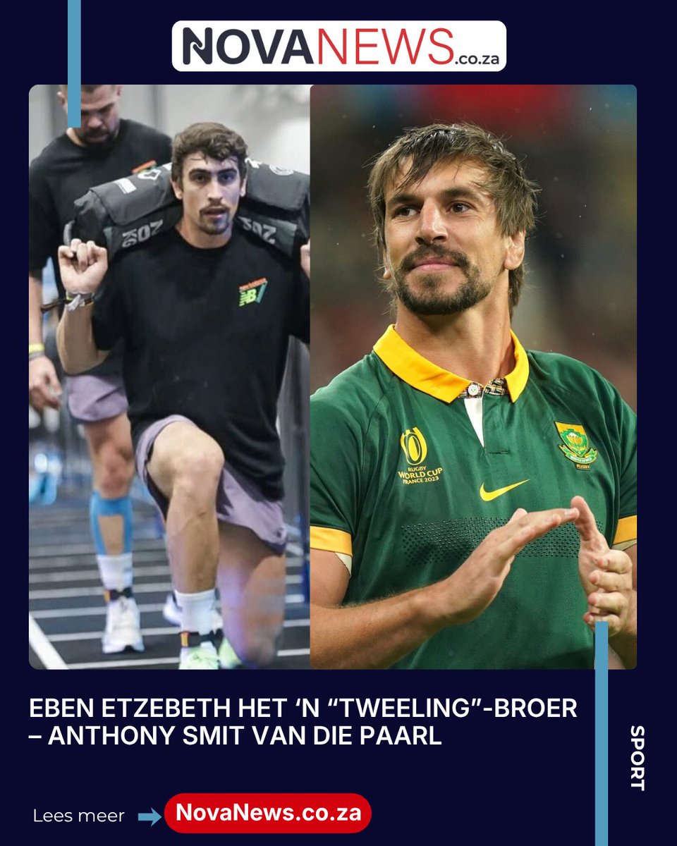 NovusMediaZA's tweet photo. Anthony Smit (26) van die Paarl word gereeld met Springbok-slot Eben Etzebeth verwar. Die ooreenkoms is só treffend dat hy selfs ’n Klipdrift-lookalike-kompetisie gewen het.
Lees alles daaroor op: https://t.co/77V6LzNquv
#NovaNews #EbenEtzebeth #Springbokke #Paarl https://t.co/7nAkW1OBIU