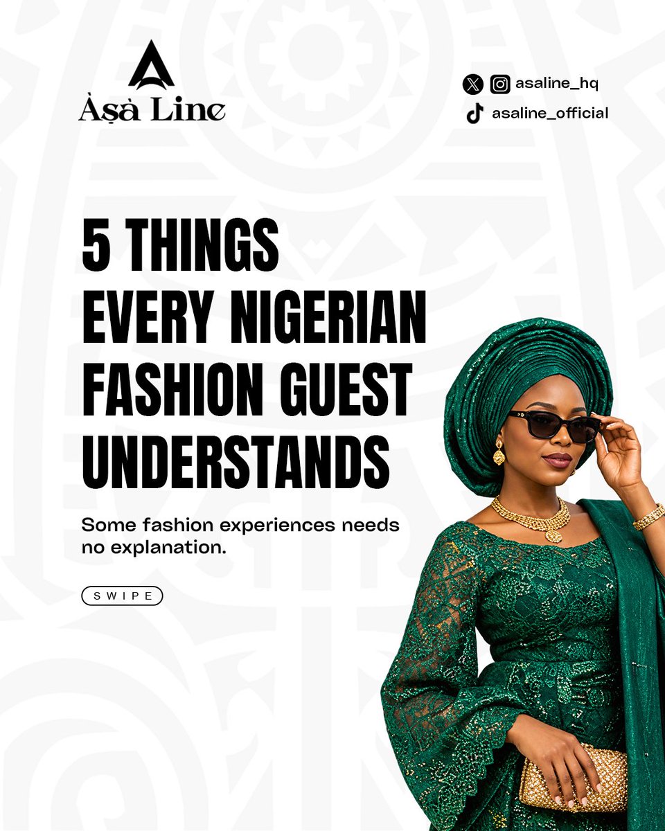 AsalineFashion's tweet photo. If you know, you know. 😂
From last-minute tailoring to aunties inspecting your entire outfit, Nigerian fashion comes with moments we all recognise. 😅
What did we miss? 👀 Drop your Number 6 below. 👇🏾
#ASALine #LivingOutHeritage #NigerianFashion #AfricanFashion https://t.co/7qM7ak621e