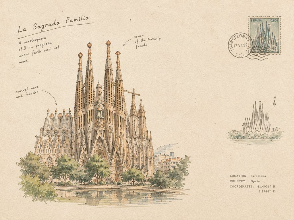 Naiknelofar788's tweet photo. GPT image 2

Minimal Hand-Art Structure 

Prompt

Create a minimal hand-drawn architectural artwork of [STRUCTURE] on warm ivory paper. Show the structure as a simple, elegant ink sketch with clean imperfect lines, subtle pencil shading, tiny handwritten annotations, and a few delicate architectural details. Keep the composition airy with plenty of blank space, muted earthy tones, soft paper texture, and an authentic handmade travel-journal feel. No photorealism, no heavy details, no clutter — simple, artistic, and refined.