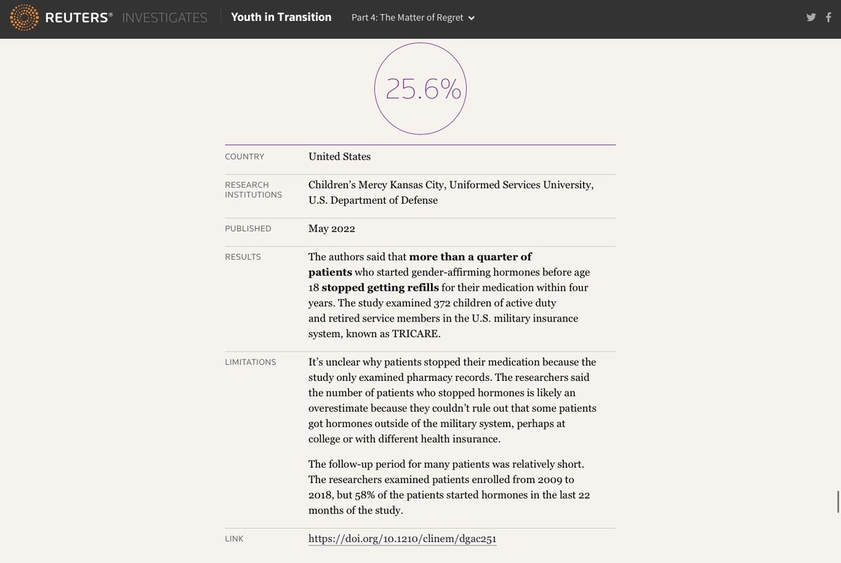 DDoublespeak's tweet photo. @togive12466 @CoreyT1221 @SamarB14 @9onghyun Here are 2 reasons why it‘s reasonable to doubt that 1% rate: two studies where ‘regret’ might be said to be as high as 25%.

Considerations:
- How do you define what constitutes ‘regret’?
-How do you measure it?
- When* do you measure  it?

(*regret can take 7-10yrs to manifest) https://t.co/OVLdnWKcWO
