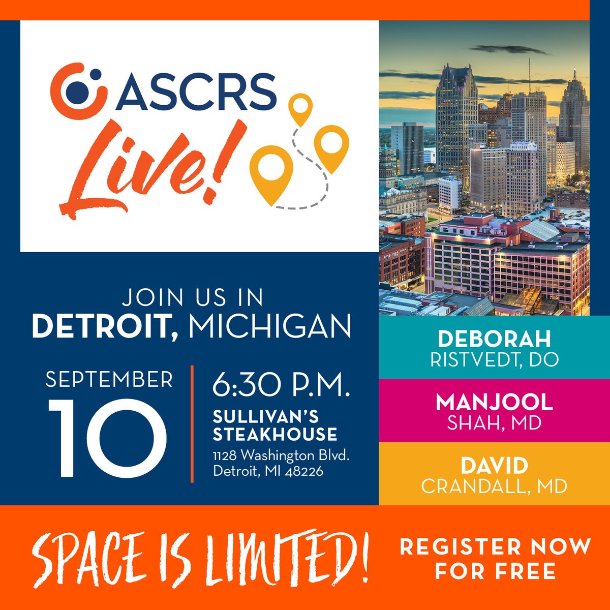 ASCRStweets's tweet photo. Almost here! Join ASCRS Live! in Detroit, Michigan — connect with peers who get your daily challenges.

Register or save the date for another stop on our 2026 tour:
📍 New Orleans – Oct 8
📍 Tucson – Oct 22
📍 New York – Nov 5
📍 Birmingham – Nov 12

🔗 https://t.co/9opt45jhp7 https://t.co/EwQScHfuJX