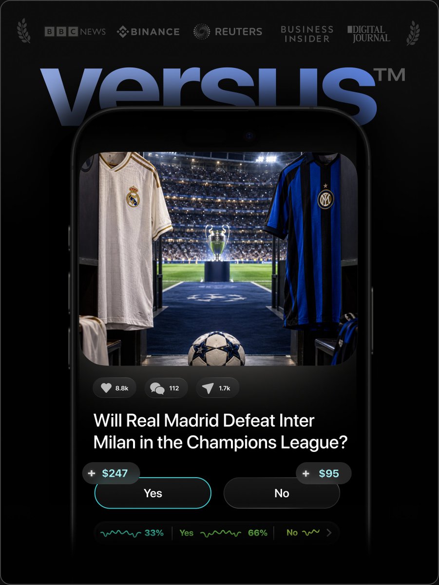 versusapp's tweet photo. Champions League nights are back — and this opening-round clash brings two European giants together at the Bernabéu.

Real Madrid or Inter Milan: who takes the win?

Make your prediction on versus: https://t.co/VS5urHvH0V

#PredictionMarkets #ChampionsLeague #RealMadrid #InterMilan