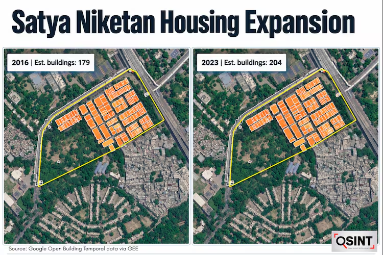 IndiaToday's tweet photo. 38% of Satya Niketan buildings got taller in 7 years, satellite data shows

Read more: https://t.co/cGNPVk8j9y | @bidishasaha1996 

#SatyaNiketan #SatellteData #PGBuildingCollapse https://t.co/ulwaDZUk4P