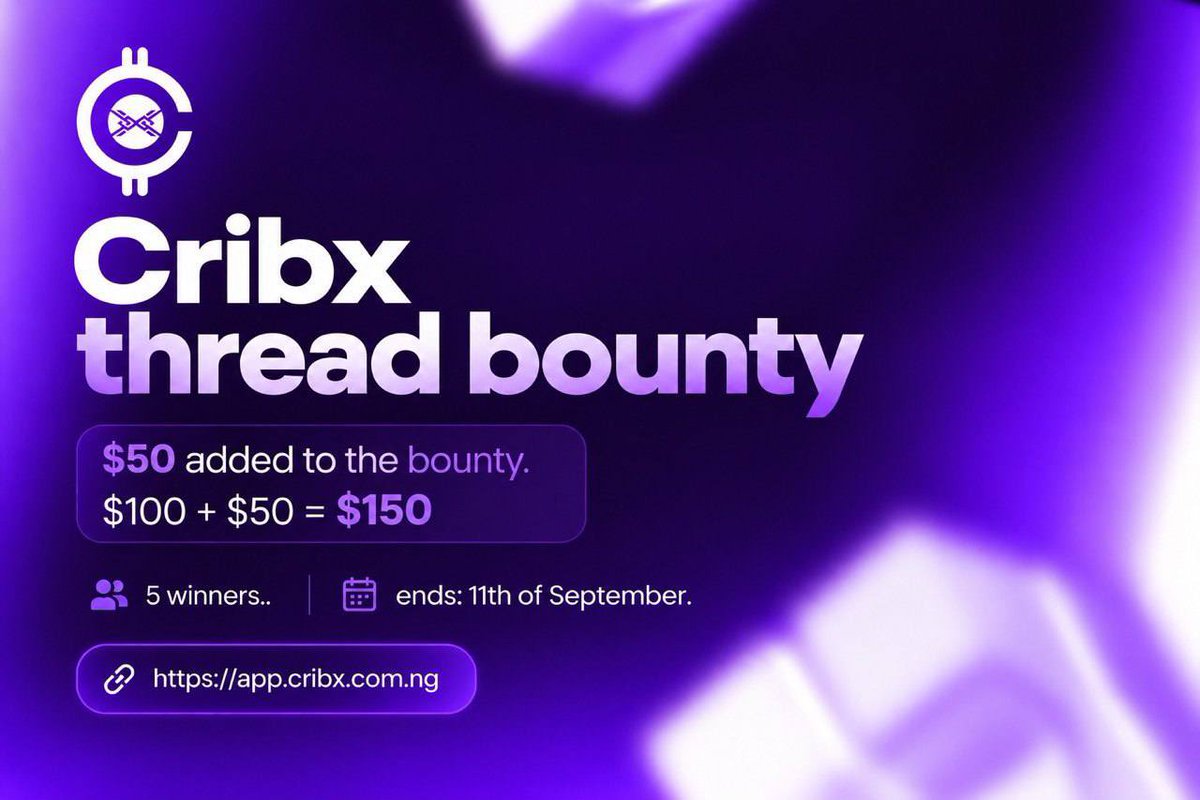 cribx001's tweet photo. ‼️‼️‼️

$50 added to the total bounty:

so many interesting entries from the community, the team has decided to add an additional $50 to the price pool and also increased total winners to 5 people.

Also the deadline extended to 11th of September 😊

Total winners

1st- $50
2nd - $30
3rd - $30
4th - $20
5th - $20

So do well to cook if you haven’t 
Take your time 

Let’s get it.
Join in 

https://t.co/IBnUmzpUet