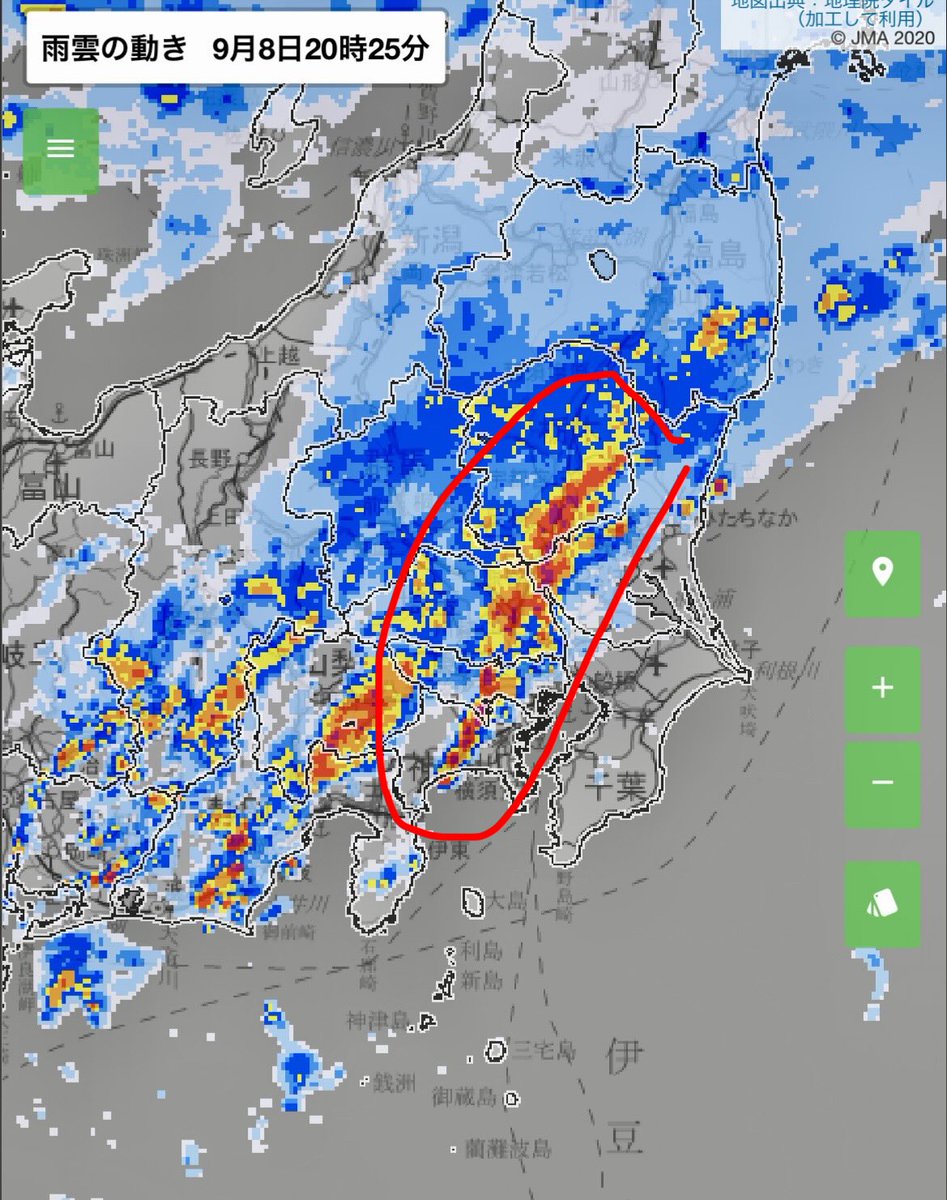 weather1130's tweet photo. このエリアの中でも特に埼玉県と茨城県と栃木県が風向と発生位置的に最大限の警戒が必要なエリアになっている
発達した雨雲がかかり続けており線状降水帯の定義に近づきつつあります https://t.co/GwRZ2Ss9f8