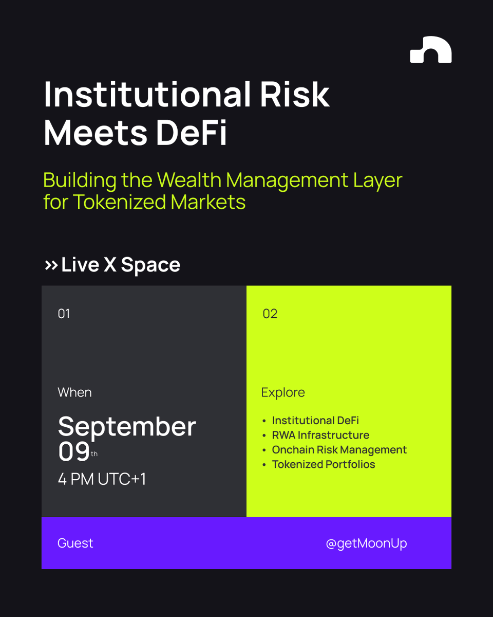 DarBlockchain's tweet photo. Tokenized markets are growing. But scaling institutional participation takes more than putting assets onchain.

Tomorrow, we’re joined by @Yas_MoonUp , Co-Founder & CEO of @getMoonUp, bringing 10+ years of derivatives experience at Barclays and BofA into the DeFi conversation.

We’ll get into the hard questions: what institutions actually require before deploying capital onchain, where today’s infrastructure still falls short, and which parts of the RWA thesis can withstand institutional scrutiny.