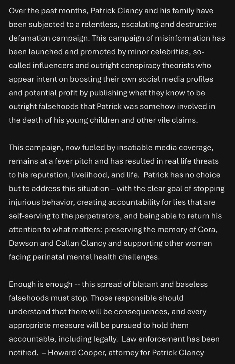 Hannahecotter's tweet photo. A new statement from Patrick Clancy’s attorney: 

@7News https://t.co/OMLjuX2wQv