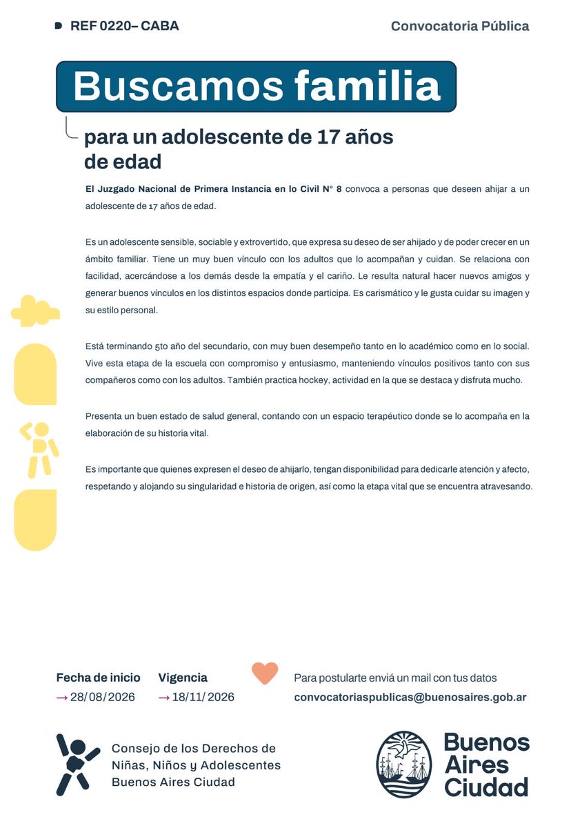 AdopcionNG's tweet photo. Esta convocatoria no tiene video, pero necesita difusión igual.
Porque detrás de cada convocatoria hay un niño o adolescente esperando que su historia llegue a las personas indicadas.

Si conocés a alguien que pueda estar dispuesto a asumir este compromiso, compartí esta cp https://t.co/Ihsv2hZIwI