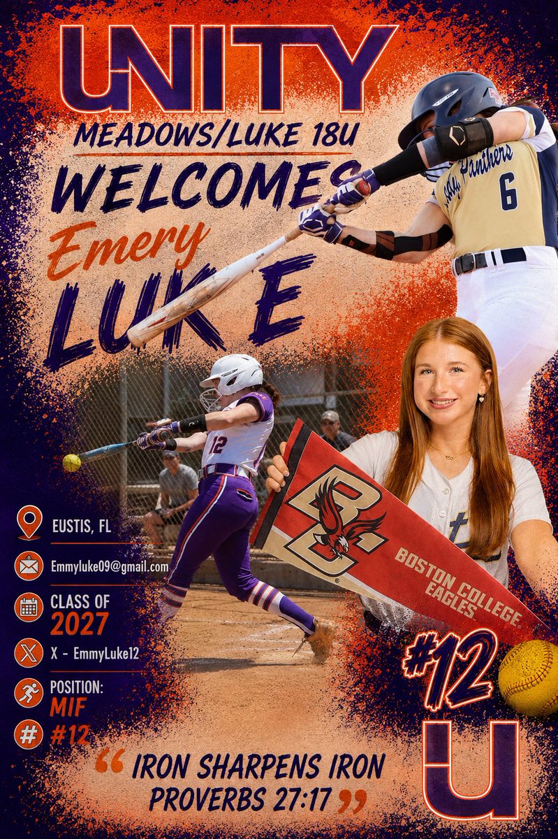 UnityMead_Luke's tweet photo. A BIG Welcome back to ☝️of our LEADERS &amp; @EmmyLuke12 ‼️‼️ Em is an ELITE TALENT on both sides of the 🥎!! BIG ⏰ POWER,  with a smooth 🧤 and quick 👣🟰 TOTAL PACKAGE‼️ A @BC_Softball commit that’s still getting better👀👀 Let’s get to work EM 💜🧡 https://t.co/cOlCC3Aiso